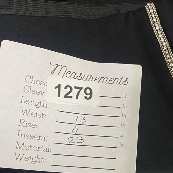 ZARA High Rise Side Appliqués Rhinestone Stripes Cropped Trouser Pants M Black - Picture 8 of 15